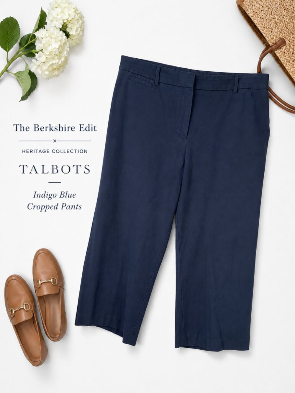 Talbots Indigo Blue Cotton Stretch Cropped Pants Size 16 Classic Career